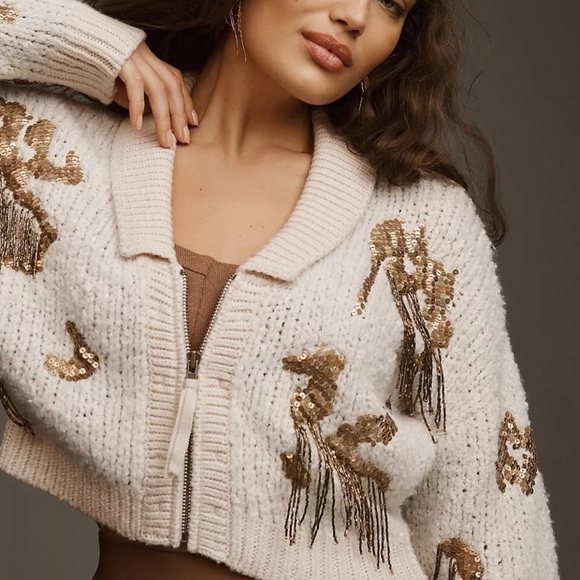 Anthropologie Sweaters - New Anthropologie x Pilcro Ivory Sequin Embellished Knit Cardigan Sweater Top